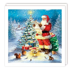 Tracks Publishing Charity Christmas Cards - Father Christmas Checking His List - Eco-Friendly - Pack of 5 Cards