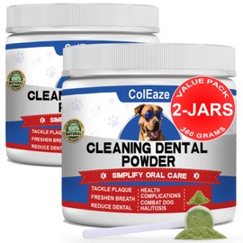 ColEaze Dog Teeth Cleaning Powder, Dog Dental Powder and Breath Freshener, Plaque Off Pet Tooth Cleaning lab co, Bad Breath & Tartar Remover for Dogs, Natural Herbal Blend - All Breeds & Sizes