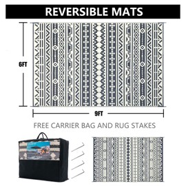 HUGEAR RV Outdoor Rug Waterproof Mat Outdoor Rugs 6'x9' for Patios Clearance Carpet Outdoor Camping Rugs Large Plastic Straw Rug (Geometric Boho Grey&White)