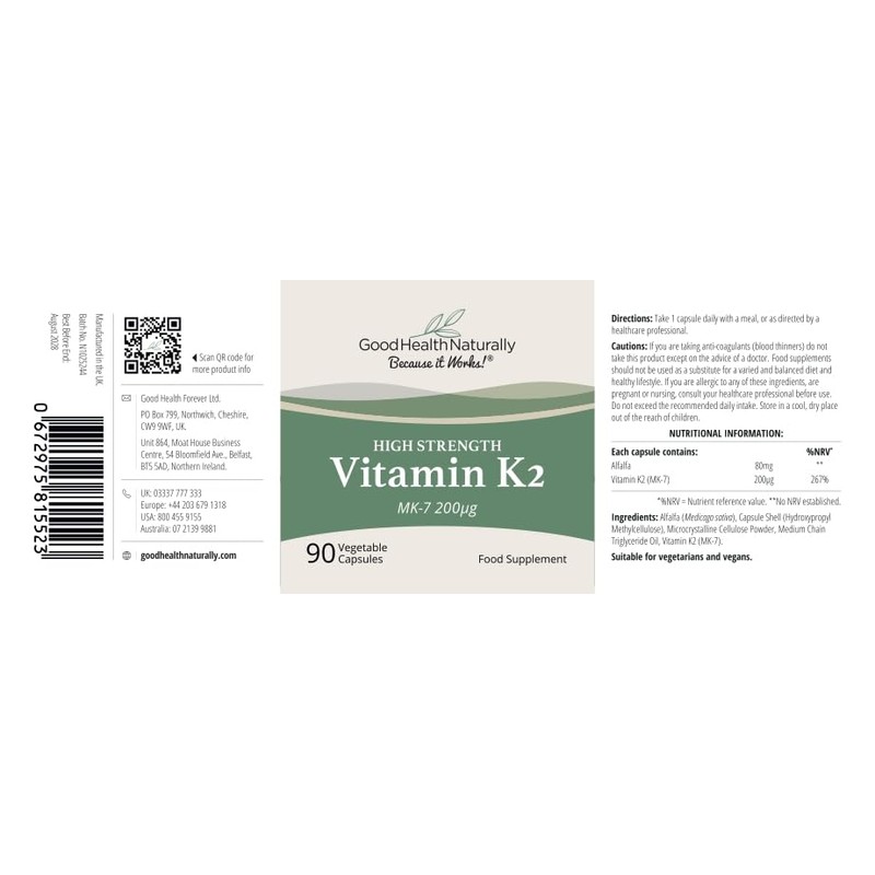 High Strength Vitamin K2 MK-7 – 200µg per Capsule |