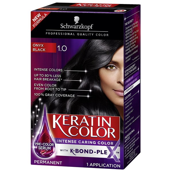 Schwarzkopf Keratin Color Permanent Hair Color Cream, 1.0 Black Onyx (Packaging May Vary)