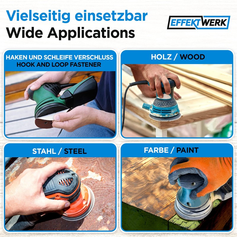 EffektWerk Sanding Discs (60 Pack, 8 Holes) 125mm Multi Grit