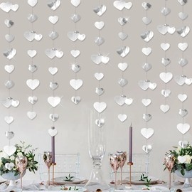 52 ft Silver Heart Garland, 4 Pieces 4 m Hanging Paper Garland, Silver Decoration, Heart Garlands for Wedding, Engagement, Anniversary, Valentine's Day, Birthdays Decoration