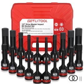 GETLITOOL 20Pcs Impact Allen Bit Socket Set, 1/2" Drive S2 Steel Hex & Torx Bit Sockets with Size-marked and Storage Case for Automotive Repair, Mechanical Maintenance, 5mm-19mm & T20-T80