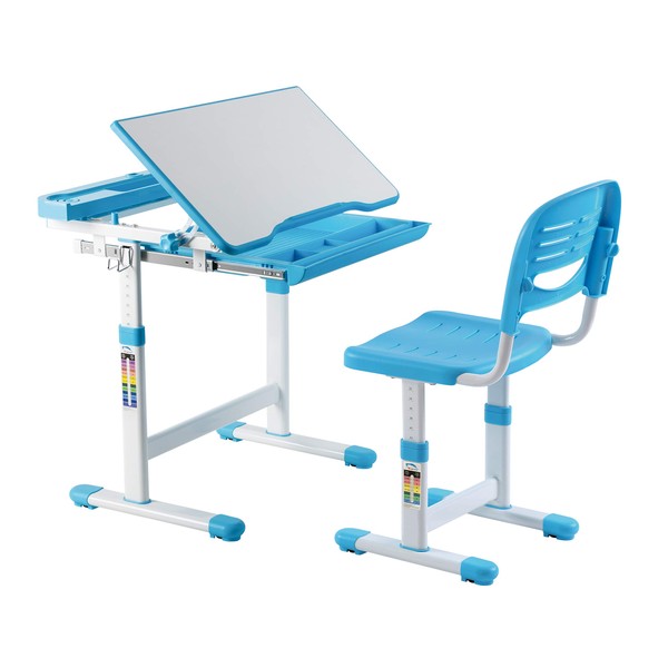 Mount-It! Kids Desk and Chair Set, Height Adjustable Ergonomic Children's School Workstation with Storage Drawer Blue