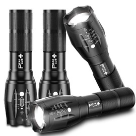 PeakPlus LED Flashlights High Lumens, Tactical Flash Lights [4 Pack] - Super Bright Waterproof Zoomable 5 Modes - Powerful Handheld Flashlight for Emergencies, Camping, Outdoor, Dog Walking