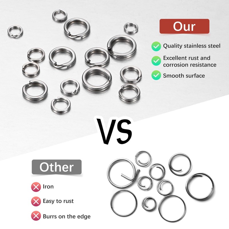 TIXIPEM Split Rings Fishing [60PCS] - Stainless Steel Flattened Terminal