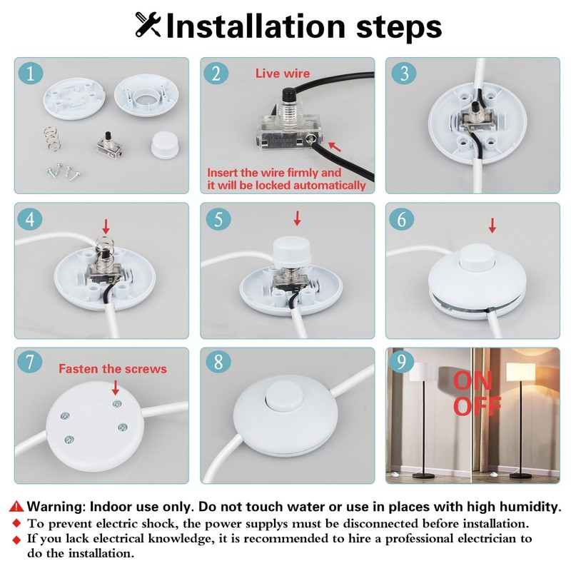 Helunsi 3Pcs Floor Lamp Foot Switch, White Foot Pedal Switch,