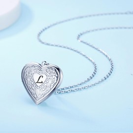 Locket Necklace Holds Pictures Alphabet Initial Letter Love Heart Lockets 18K Gold Plated Photo Memory Locket Necklaces Silver L