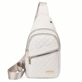 Women's Chest Bag, Large Capacity Crossbody Bag, Lightweight Foldable Quilted Casual Portable Trendy Versatile Shoulder Sling Bag:_White