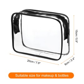 HARFINGTON Clear Toiletry Bag Quart Size TSA Approved PVC Makeup Cosmetic Bag for Women Travel Transparent Organizer Airport Airline Compliant, Black