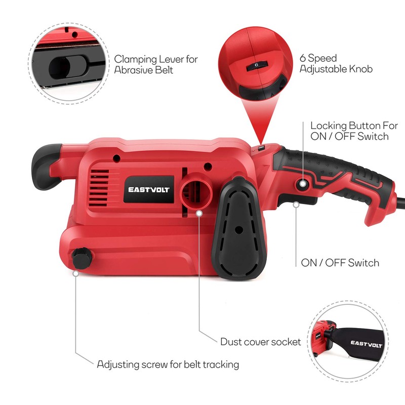 Eastvolt 7 Amp Belt Sander 200-360RPM with 6 Variable Speed,