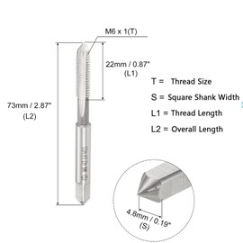TOP-VIGOR 2Pcs M6x1.0mm Metric Machine Tap 3 Straight Flutes Thread Tap H2 High Speed Steel Machinist Repair DIY Tool