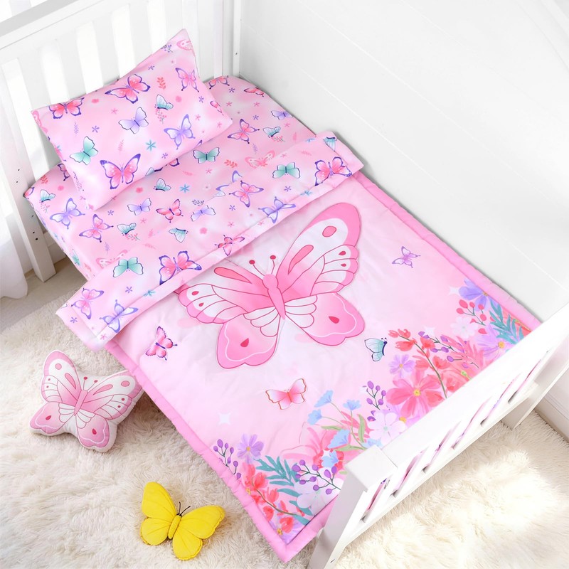 JISEN 3 Piece Crib Bedding Set Soft Baby Butterfly Crib