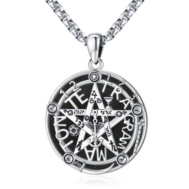 Eusense Tetragrammaton Necklace for Men Women Wiccan Pagan Necklaces Amuleto De Proteccion Brujeria Pentacle Pentagram Jewelry Witch Talisman Tetragrammaton De Plata 925 Sterling Silver Pendant