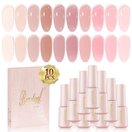 Larvall Beautpal Jelly Gel Nail Polish Set Nude Gel Polish Kit Milky Nude Sheer Pink Soak Off UV Translucent 10PCS 7ml