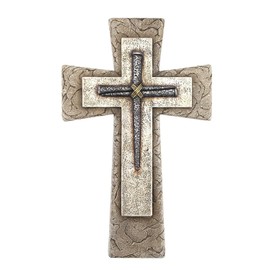 Comfy Hour Faith and Hope Collection Faux Stone with Nail Wall Cross, Religious Decoration, Polyresin
