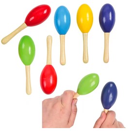 Colorful Mini Wooden Maracas - 6 Pack. (5") 6 Colors in Random Assortment. Real Wood. Musical Instrument Shakers Great Noisemakers for Toddlers, Kids, Party Favor, DJ Props (6 Colors, 6, Pack)
