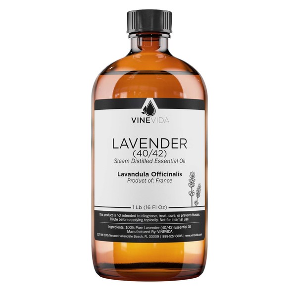 VINEVIDA Lavender 40/42 Undiluted Essential Oil 16 oz - Pure, Natural, and Raw Ingredients