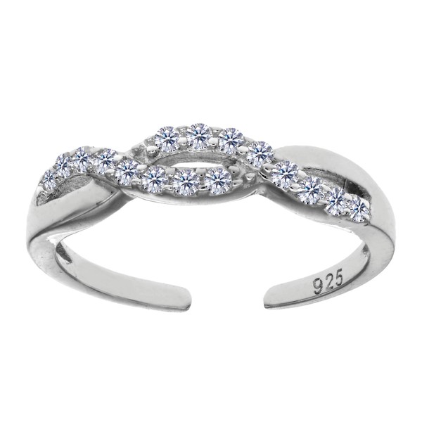 Sterling Silver Crossover Infinity With CZ Cuff Style Adjustable Toe
