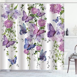 ZCHOMI Purple Butterfly Shower Curtain Purple Floral Butterflies Shower Curtains for Bathroom Spring Summer Waterproof Fabric Washable Bath Curtain 72 x 72 Inch with 12 Hooks