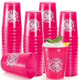 Cididu 36 Pack Bachelorette Party Cups, Plastic Pink Disco Cups Reusable, 16 Oz Cowgirl Party Favor Cups for Cocktail, Disco Ball Drink Cups BPA Free for Bridal Shower Weddings Birthday