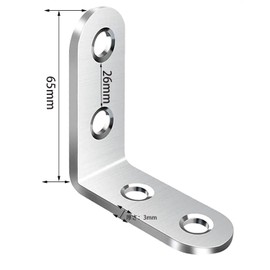 MOLATE Angle Bracket, Stainless Steel, Shelf Bracket, 2.6 x 2.6 inches (65 x 65 mm), Thickness 0.1 inches (3 mm), Universal Angle Bracket, L Shape Corner, 6 Brackets, Screws Included
