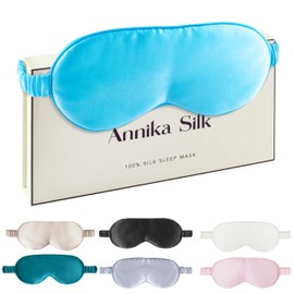 Silk Sleep Mask by ANNIKA SILK™ - 6A Grade 22 Momme 100% Mulberry Eye Mask for Sleeping with Adjustable Strap, Lightweight Silk Eye Mask for Shift Work, Travel and Night Sleep (Blue)