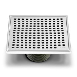 QM Square Shower Drain, Grate made of Stainless Steel Marine 316 and Base made of ABS, Lagos Series Mira Line, 5 inch 3/4, Polished Finish, Kit includes Hair Trap/Strainer and Key
