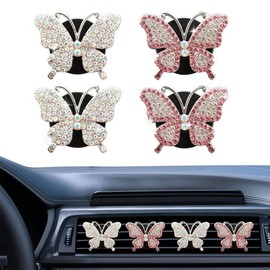 QIYUDA 4PCS Vent Clips Car Accessories, Rhinestone Bling Butterfly Air Vent Clips