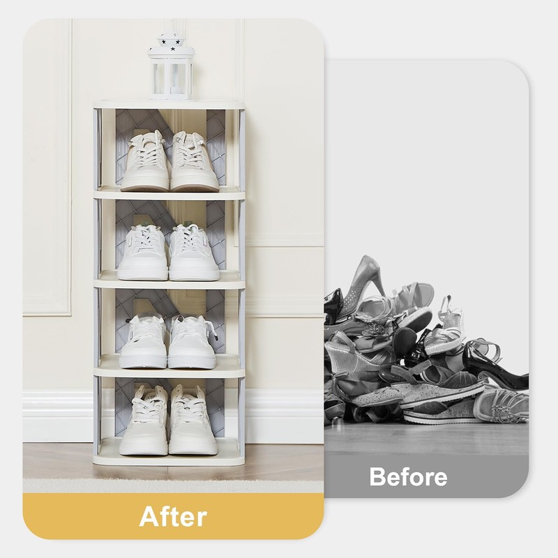 VECELO Foldable Plastic Shoes Rack Storage Organizer for Entryway, Hallway,