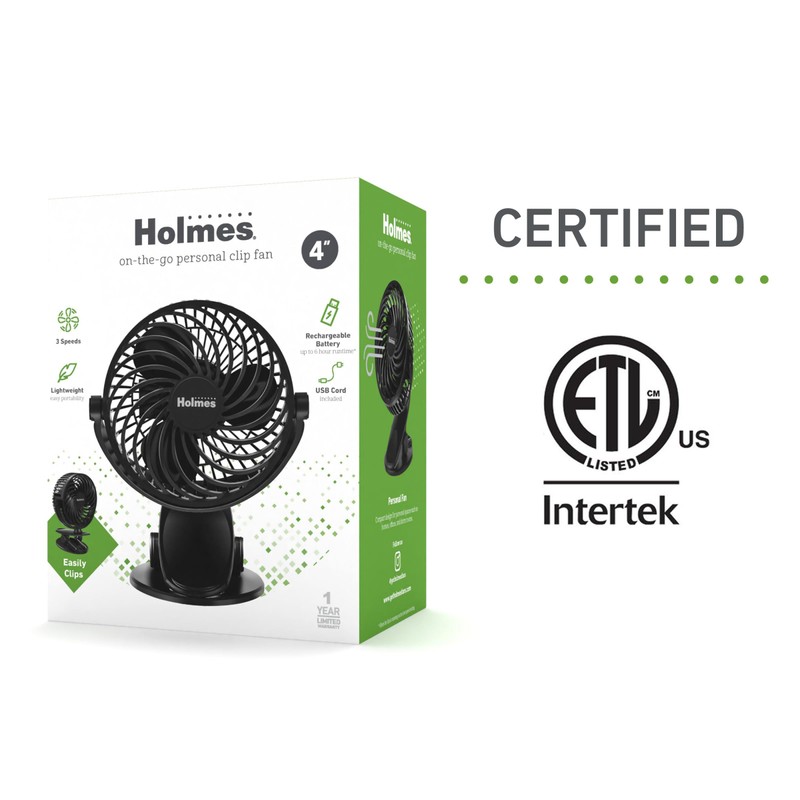 Holmes 4” On-The-Go Personal Fan with Clip – 3 Speed