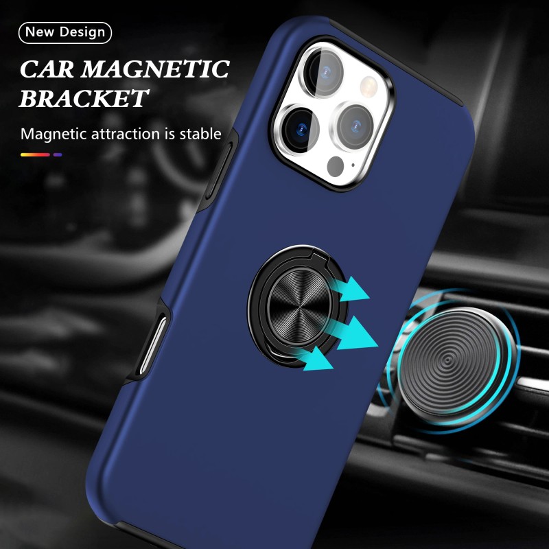 Flat Ring Dual Layer Armor Hybrid Stand Case with Metal