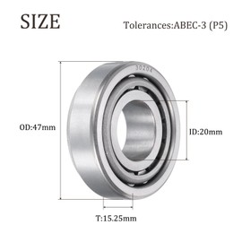 sourcing map 30204 Tapered Roller Bearing Cone and Cup, 20mm Bore x 47mm OD x 15.25mm Thick, Chrome Steel Taper Bearing Set, ABEC-5