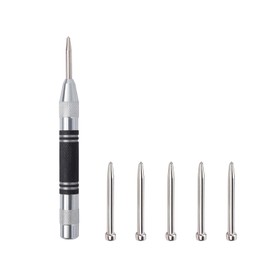 Tekrill 6Pcs Automatic Center Punch, Adjustable Impact Spring Loaded Center Punch for Wood, Metal, Plastic TS/ZXC-01 (4inch, Black White)