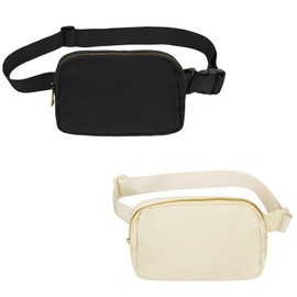 VOROLO Fanny Pack Crossbody Bag for Women and Men Belt Bag Gift for Women Bum Bag with Adjustable Strap for Sports, Black+Khaki, 2 Pack Fanny Pack