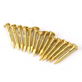 Oumefar 100PCS Gold Round Head Nail Solid Brass Nails Mini Model Nail Furniture Hinge for Hardware Accessories DIY Crafts Brass Brads 1/2 Inch Brass Boat Nails Ringed 1"(#4) 12 Gauge Brass Nail