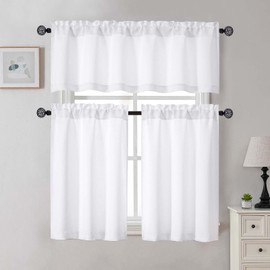 Gwine 24 Inch Length Kitchen Curtains Sets, Light Filtering Half Window Short Curtain Tiers for Bathroom Basement Cabinet Camper Small Windows, 2 PCS, Each 30" Wx24 L, Pure White
