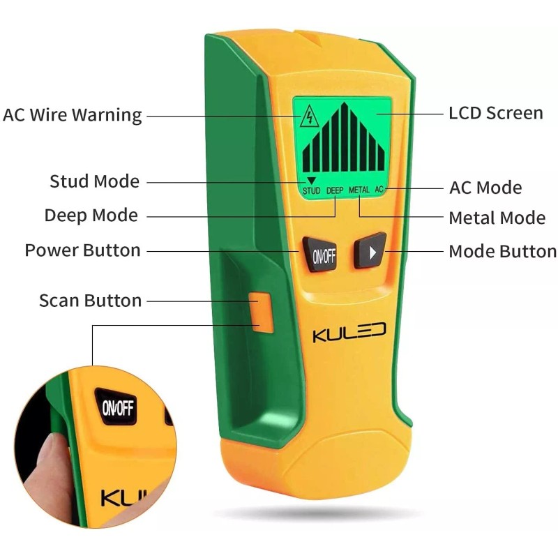 KULED Stud Finder, 3 in 1 Multi-Function LCD Display Wall