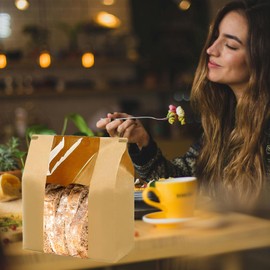 100 Pack Paper Bread Bags for Homemade Bread Sourdough Bread Bags Large Kraft Paper Bakery Bag with Window 14" x 8.3" x 3.5" with Tin Tie Tab Lock for Baked Food Packaging Storage, 100Pcs Love sticker