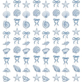 TaoBary 8 Pack Blue Bow Starfish and Seashell Garland 6.56 ft Ocean Coastal Nautical Paper Hanging Decorations Pre Strung Banner for Under the Sea Beach Wedding Mermaid Birthday Party Decorations