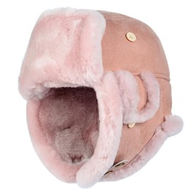 Harssidanzar Aviator Hat for Men Women Genuine Sheepskin Shearling Leather Winter Warm Trapper Hat CU603US, Pink, Size Large