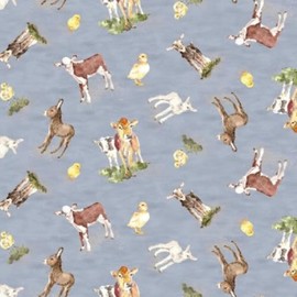 Farm Life Baby Animals Slate Fabric 1 Yard