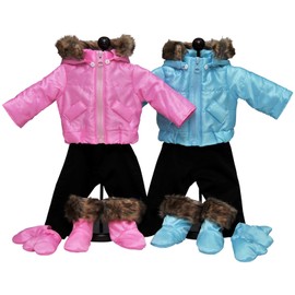 The Queen's Treasures 15 Inch Baby Doll Clothes , Set of Two Complete Pink & Blue Winter Outerwear Clothes. Two 6 Piece Outdoor Ski Outfits, Compatible with American Girl's Bitty Baby Twins
