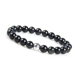 GD GOOD.designs EST. 2015 Pearl Bracelet with Real 8 mm Natural Stones and 925 Real Silver Pearl, Elastic Ball Bracelet for Men and Women, Stone, Agate