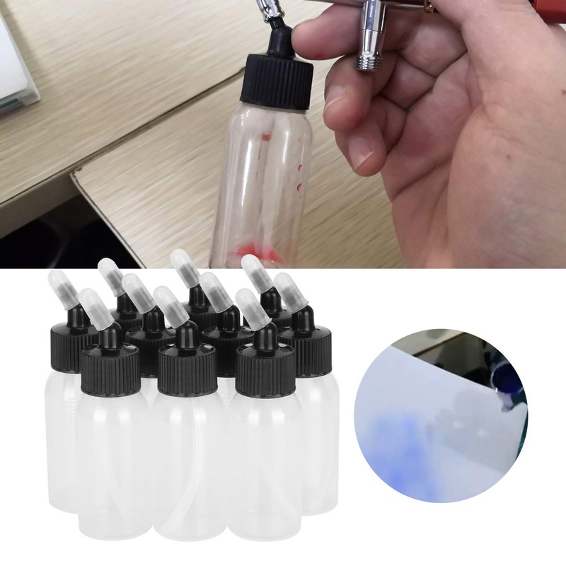 Pack of 10 Empty Airbrush Bottles, 30 ml Paint Storage