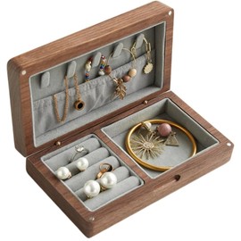 COSMOSFACTORY Jewelry Storage Case, Nordic, Wooden Jewelry Box, Ring Storage, Necklace Storage Case, Accessories, Beige Interior, Jewelry Box (Walnut x Gray)