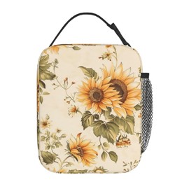 Ti Caldi Elegant Sunflower Lunch Box for Women Girls Kids, Insulated Cooler Vintage Floral Lunch Bag for School, Picnic, Office, Work, Travel, Reusable Portable Thermal Tote Polyester Lunch Bags