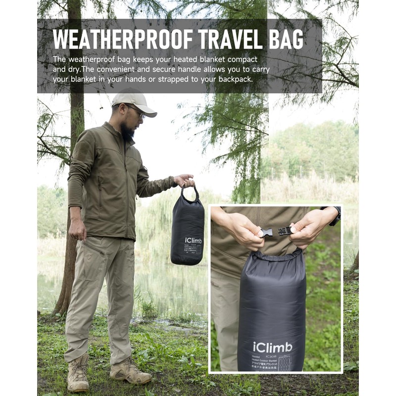 iClimb Heated Camping Blanket with Hood and Battery Pack (Dark