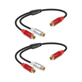RIIEYOCA Short RCA Y Splitter Cable,1RCA Female to 2RCA Female Stereo Audio Extension Cable for Speaker,Subwoofer,Amplifier,Stereo System,Home Theater,2Pack(0.3M/1FT)